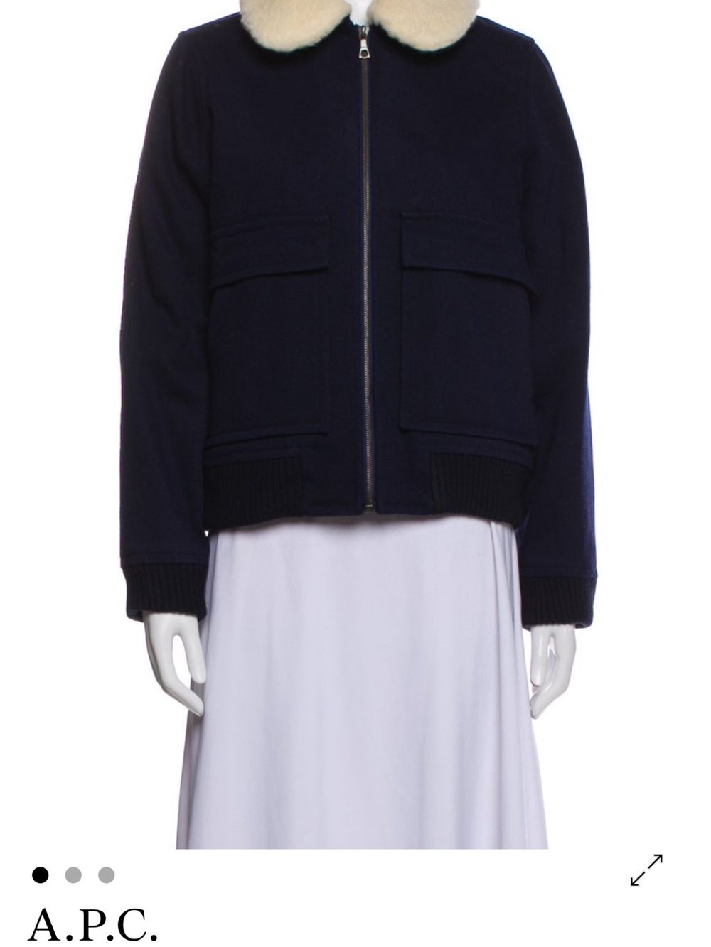 A.P.C. Navy Bomber Jacket with Cream Shearling Collar